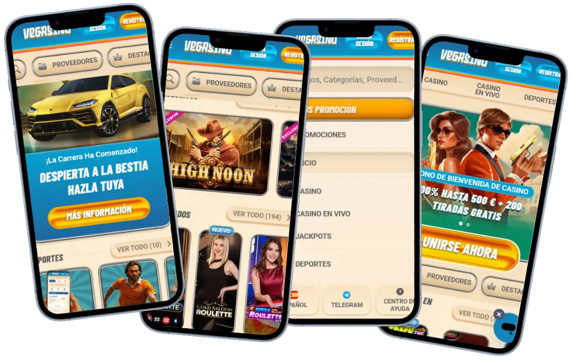 Vegasino Casino aplicación móvil con juegos, promociones y apuestas deportivas